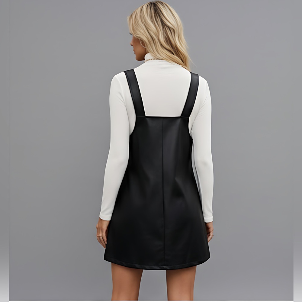 Vegan Leather Zip Up Overall Dress - Picture 4 of 5